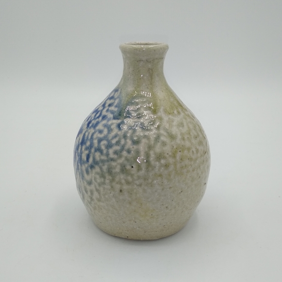 Artisan Hand Thrown Tri tone Textured Dapple Glazed Round Bud Vase Vintage - Picture 4 of 10